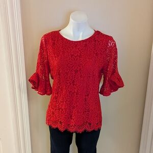 Nanette Lapore rece lace ruffle sleeve top size M